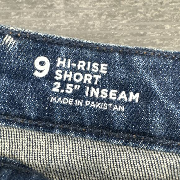 Arizona Jean Co. Hi- Rise Cuffed Cut Off Denim Shorts 9 Dark Blue distressed {70 - Picture 4 of 10